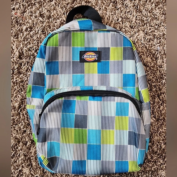 Dickies Handbags - Dickies Mini Small Backpack Checkered Striped Blue/Green/Gray Adjustable Straps